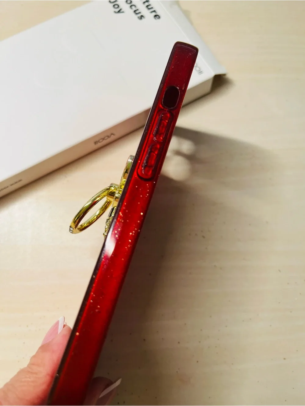 Red Glitter Phone Case with Gold Bee Ring Holder